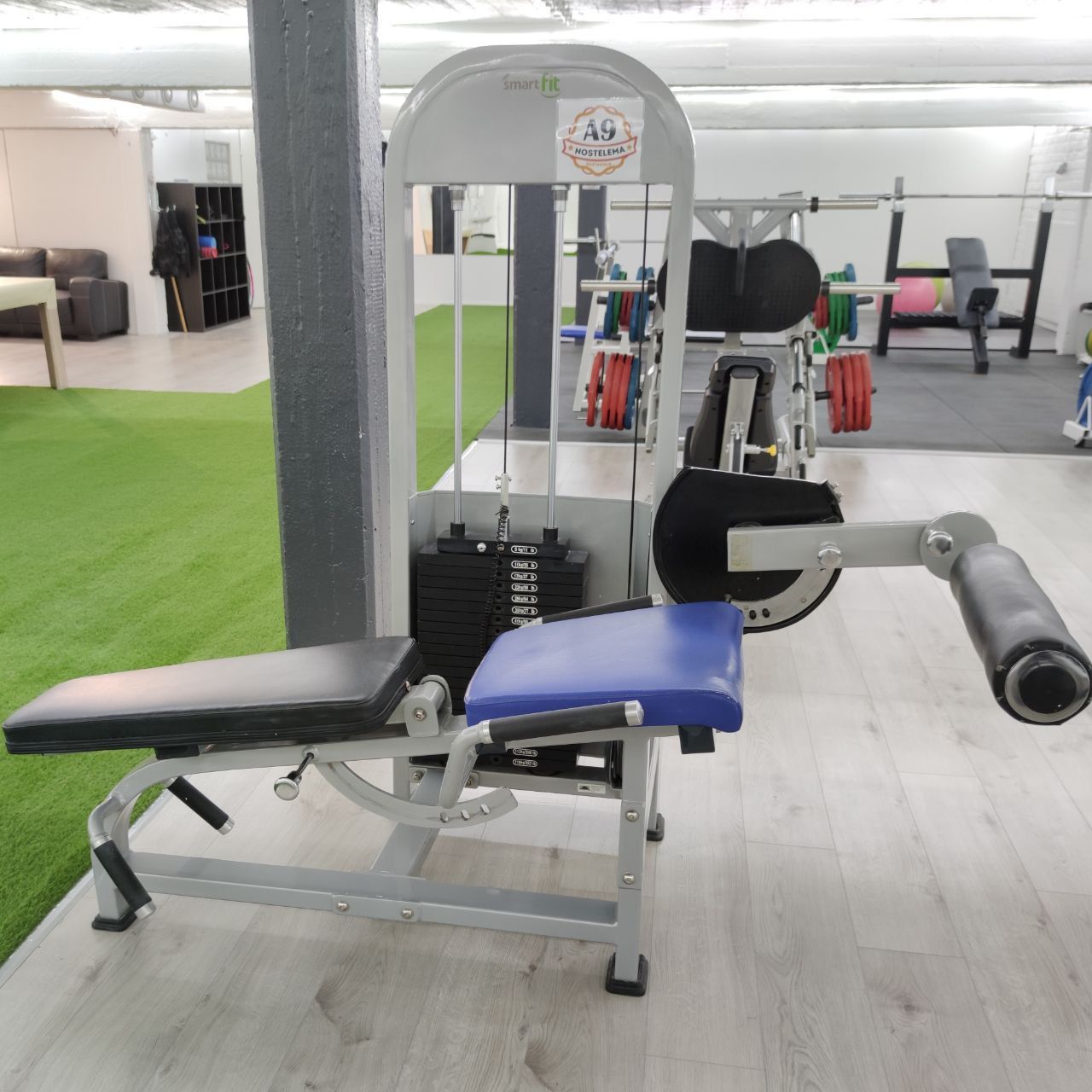 Combination machine set up for leg curl, backrest flat